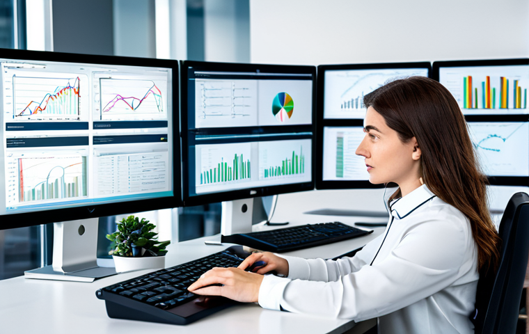 Analytical Thinking**

A female data scientist in a modern, brightly lit office, fully clothed in a modest business casual outfit (blouse and slacks), analyzing a complex data visualization on multiple monitors. The background shows a clean, organized workspace with colleagues collaborating in the distance. Appropriate attire, safe for work, perfect anatomy, natural proportions, professional, family-friendly.

**