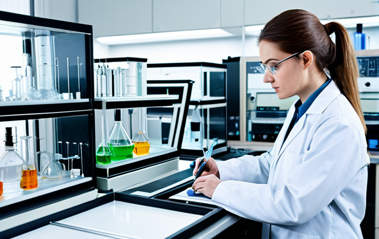 **Prompt:** A female physicist in a fully clothed, professional lab coat, working with complex scientific equipment in a brightly lit research laboratory, appropriate attire, safe for work, perfect anatomy, natural proportions, science photography, high quality, modest environment.