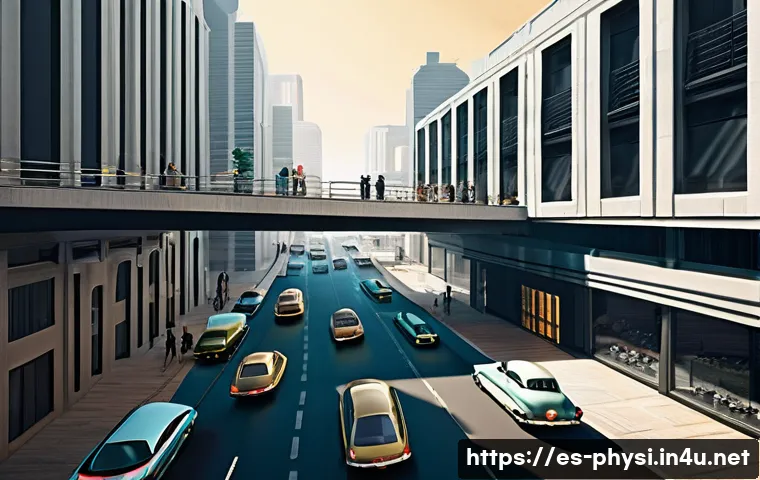 물리학으로 세상을 보는 시각 - **Prompt 1 (Classical Physics: Urban Ingenuity):**
"A bustling, retro-futuristic cityscape viewe...