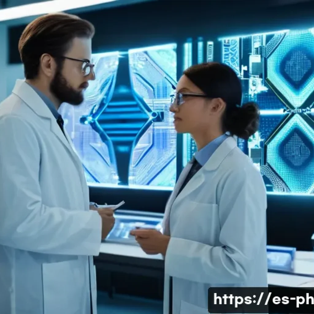 물리학 최신 연구 동향 - **Prompt: A futuristic quantum computing laboratory.** Two brilliant scientists, one male and one fe...
