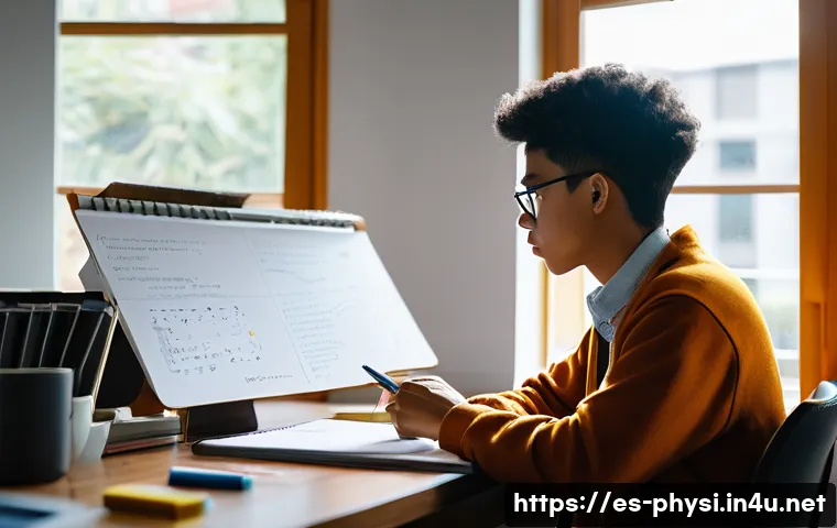 물리학 박사 과정생의 하루 - **Image Prompt: "Early Morning Physics Scholar's Reflection"**
    A gender-neutral PhD physics stud...
