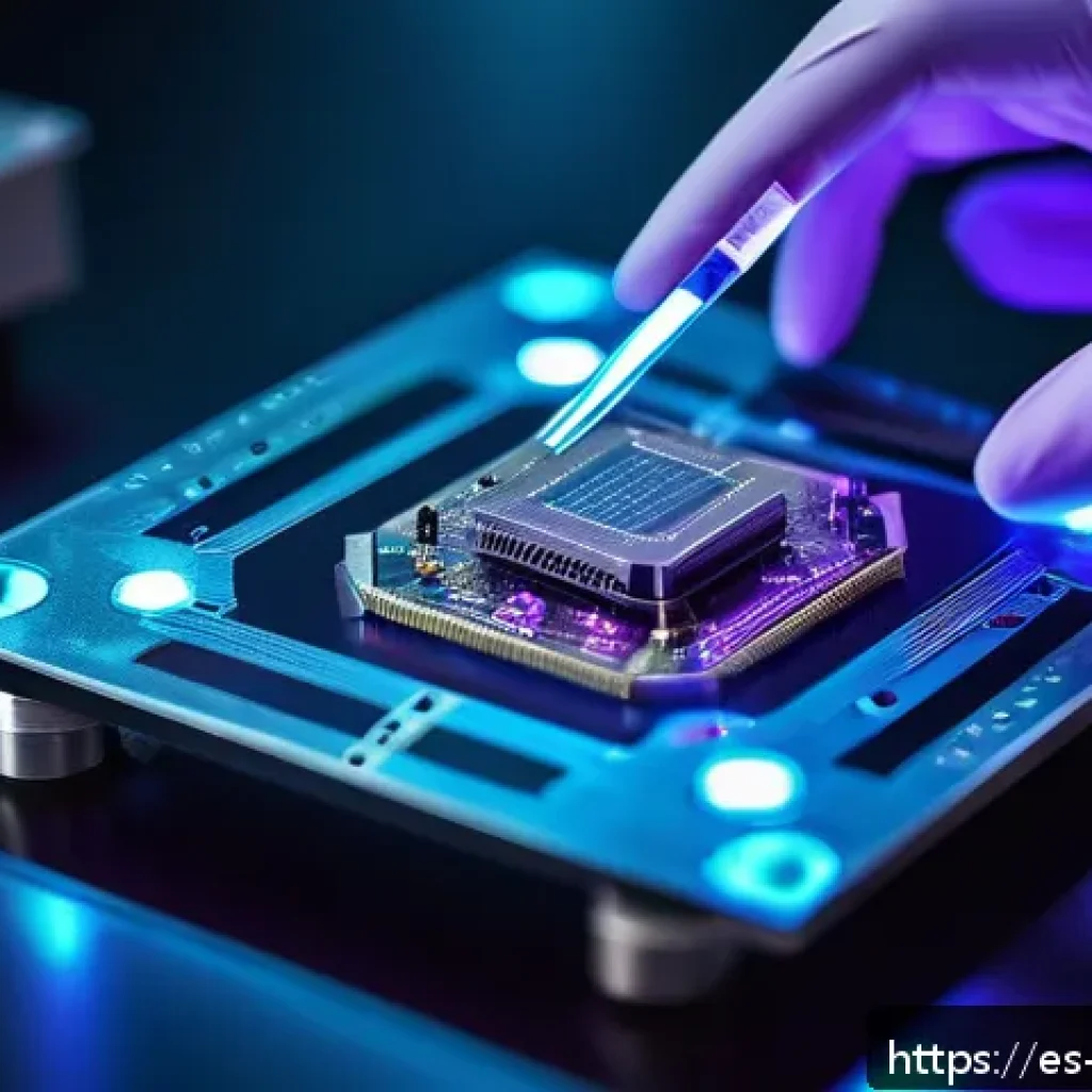물리학의 새로운 실험 기법 - A highly detailed close-up of an ultrathin quantum sensor device, showcasing its intricate nanoscale...