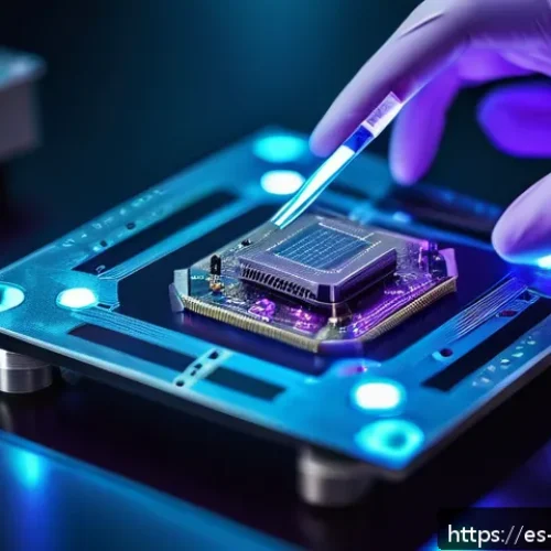 Home 31 물리학의 새로운 실험 기법 - A highly detailed close-up of an ultrathin quantum sensor device, showcasing its intricate nanoscale...