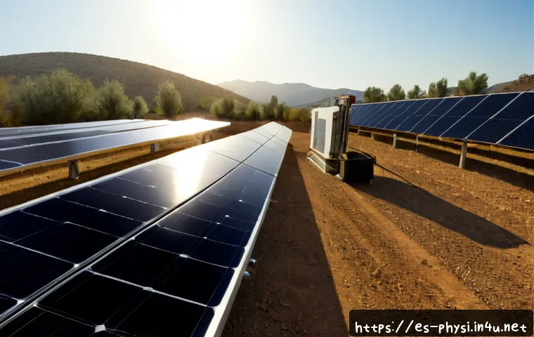물리학과 에너지 산업 - Photorealistic wide-angle view of a modern solar energy research facility in southern Spain, a Hispa...